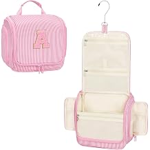 Relavel Hanging Toiletry Bag for Women, Initial Travel Makeup Bags, Pink A