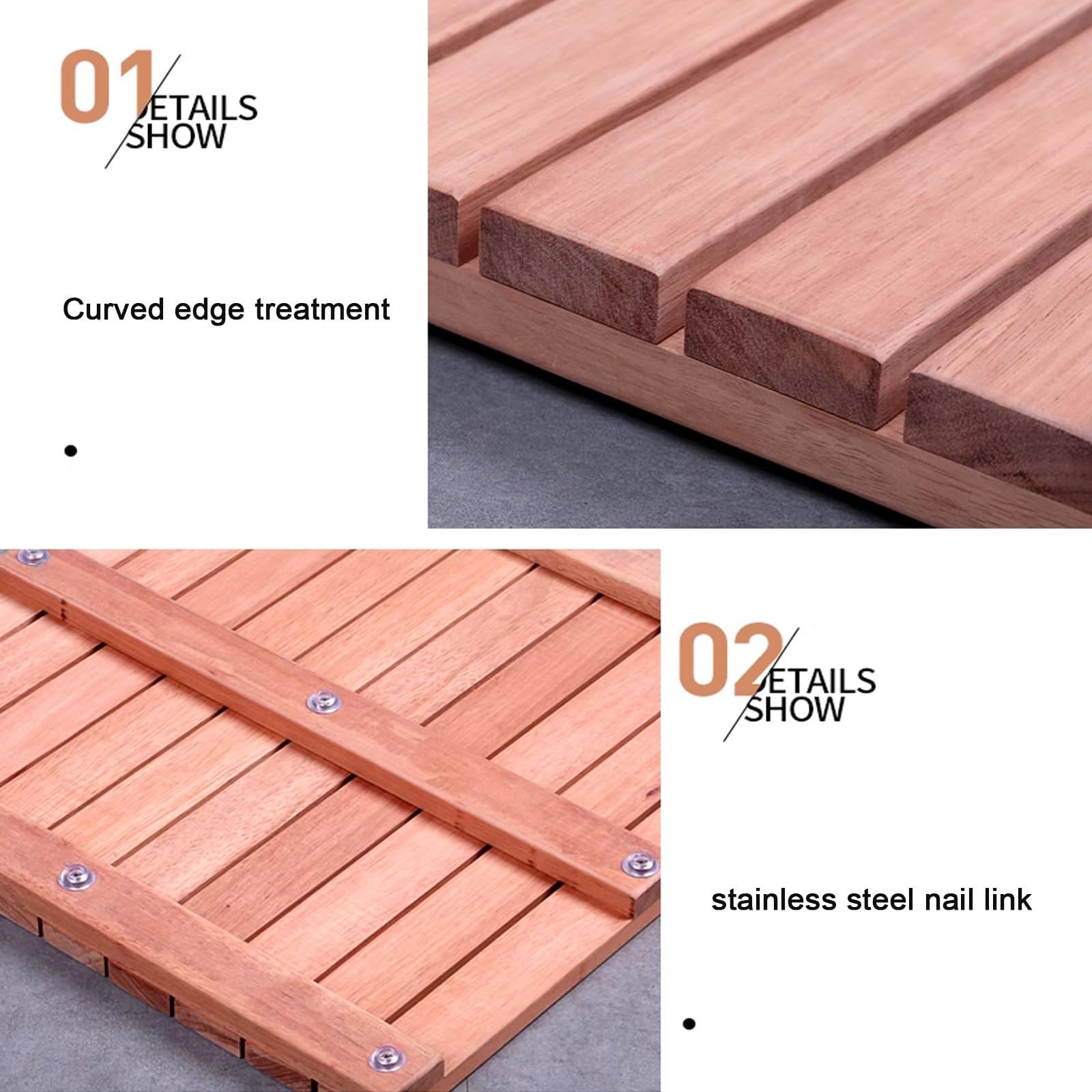 GeRRiT rutschfeste Bambus-Badematte, rechteckige Badematte aus Holz, Mehrzweck-Bambusmatte, rutschfeste Lattenrost, wasserdichte Duschmatte aus Holz, Badewannenmatten, Spa-Matte, mit rutschfesten F