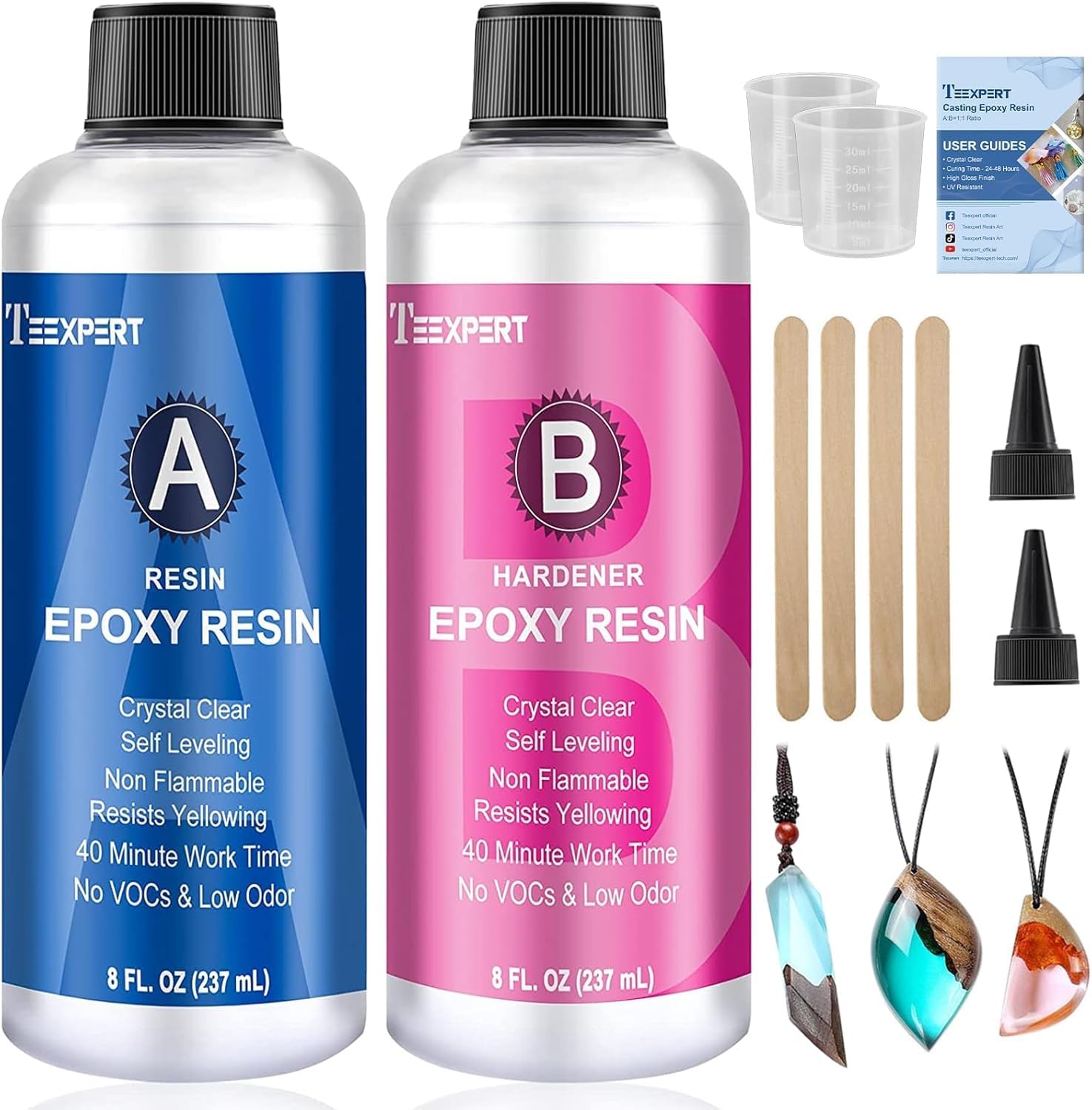 Teexpert Epoxidharz mit Härter, 16OZ/474ml Hochglanz Epoxidharz Set, Blasenfreies Beschichtungs- und Gießharz für DIY-Kunst, Schmuck, Untersetzer, Weihnachtsdekorationen, Tischplatten, Formen, Holz