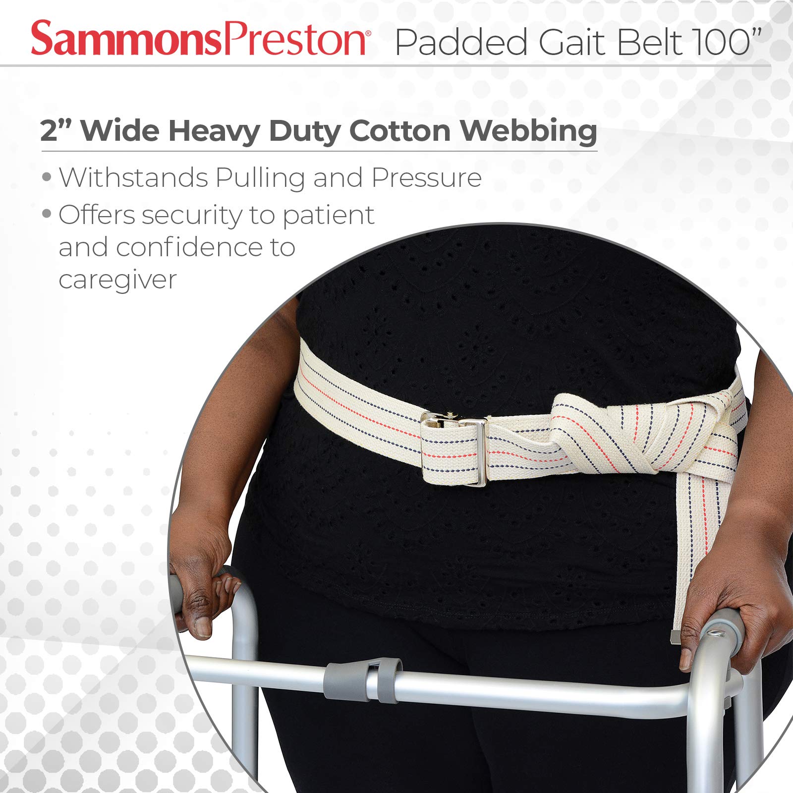 Sammons Preston 655703 Gait Belt with Metal Buckle, 2" Wide, 100"L, Heavy Duty Gait Transfer