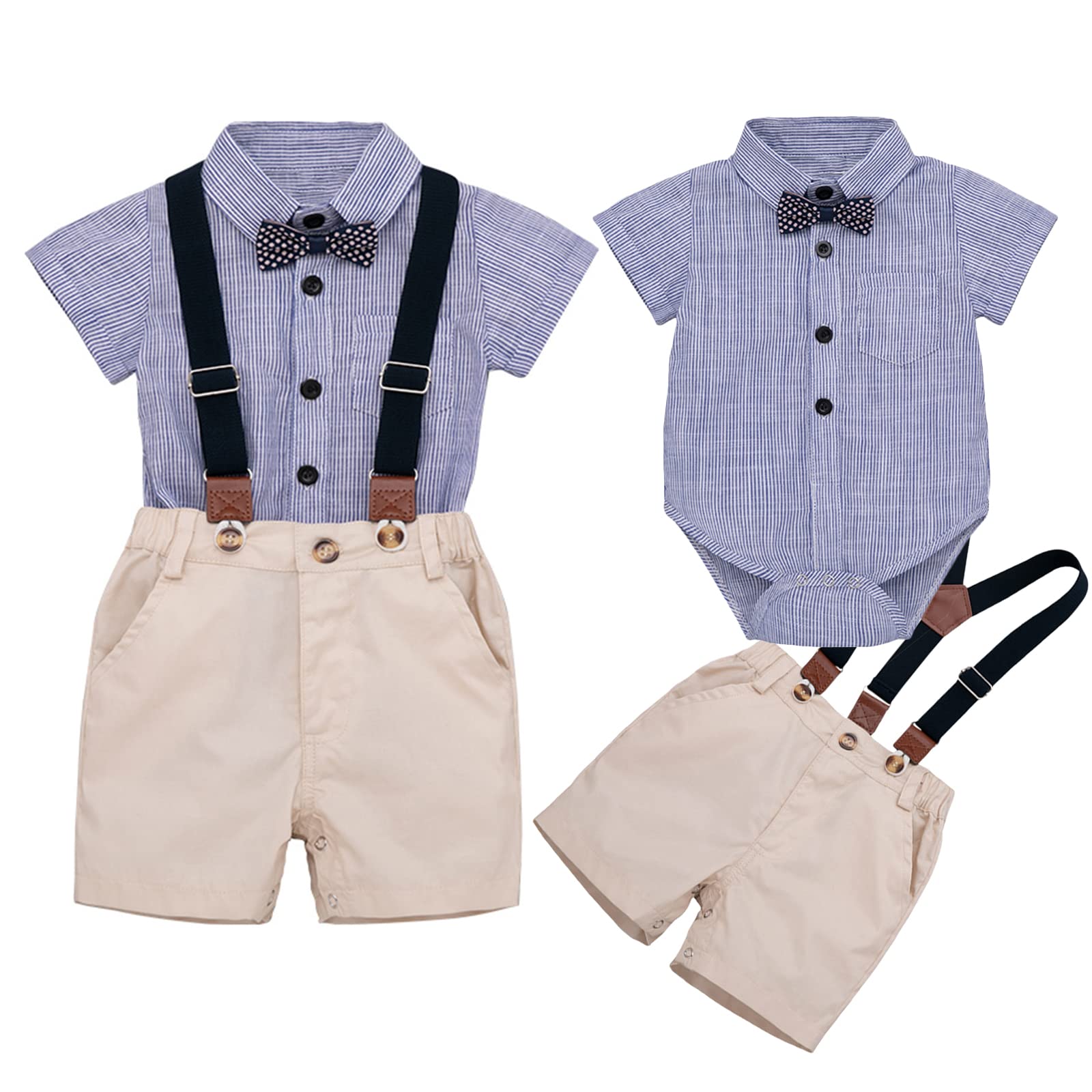 SOONHUA Baby Boy Outfits, Baby Boys Gentleman Outfits Suits,Newborn Short Sleeve Romper Shirt+Suspender Shorts+Bow Tie Overalls Clothes Set