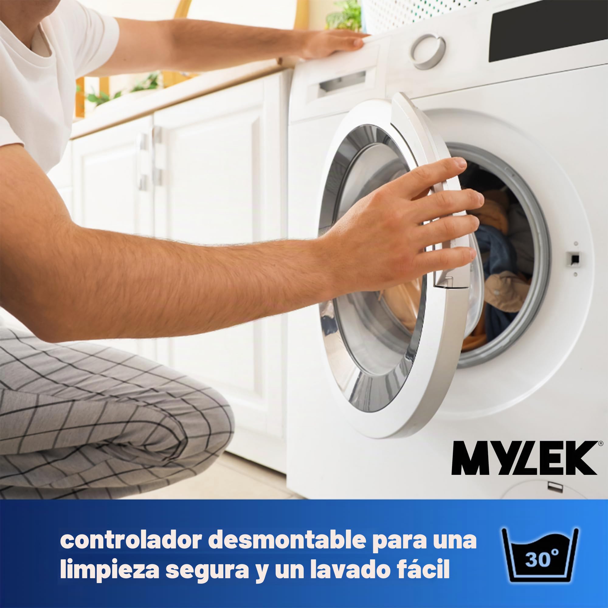 MYLEK Manta eléctrica de forro polar para cama tamaño king, funda de colchón calefactable, doble control, falda elástica, tamaño 190 x 152 x 40 cm, protección contra sobrecalentamiento, lavable a
