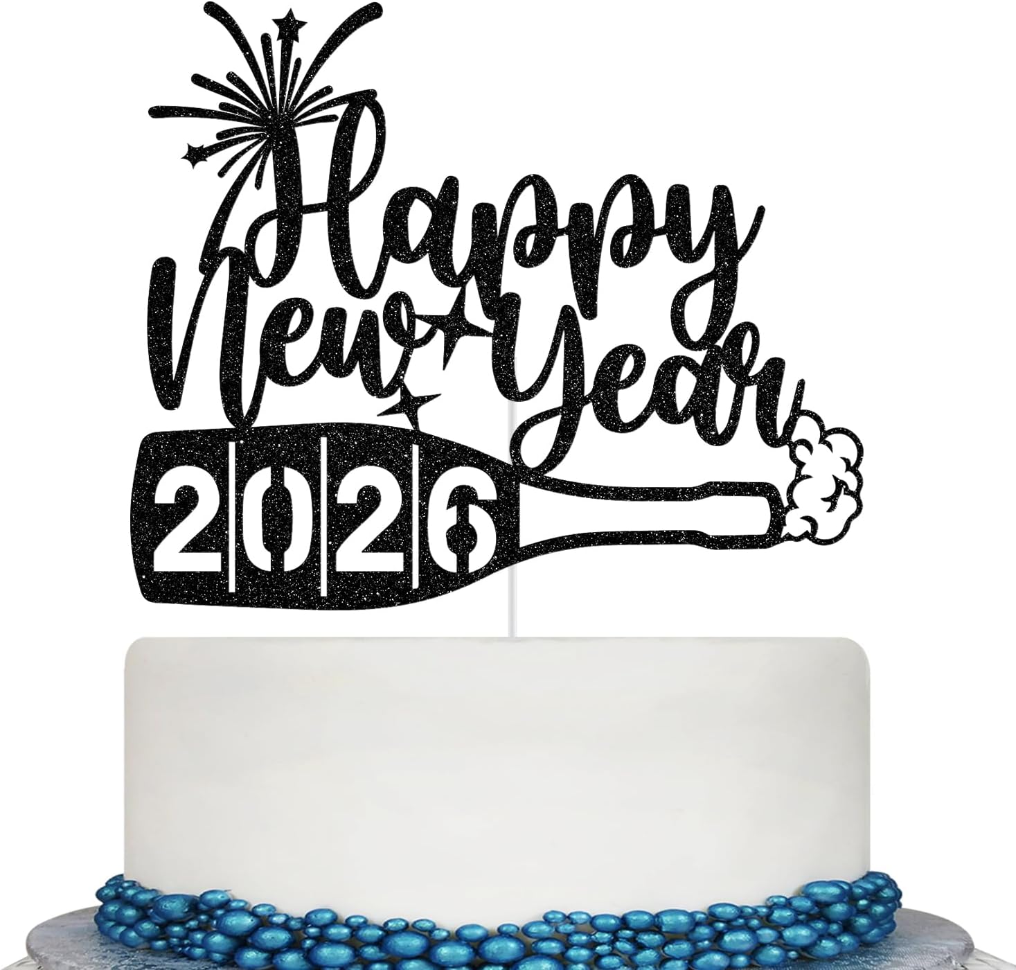 Happy New Year 2026 Cake Topper, Happy New Year Decorations, Hello 2026, Cheers 2026, New Years Eve Party Decoration Supplies Black Glitter
