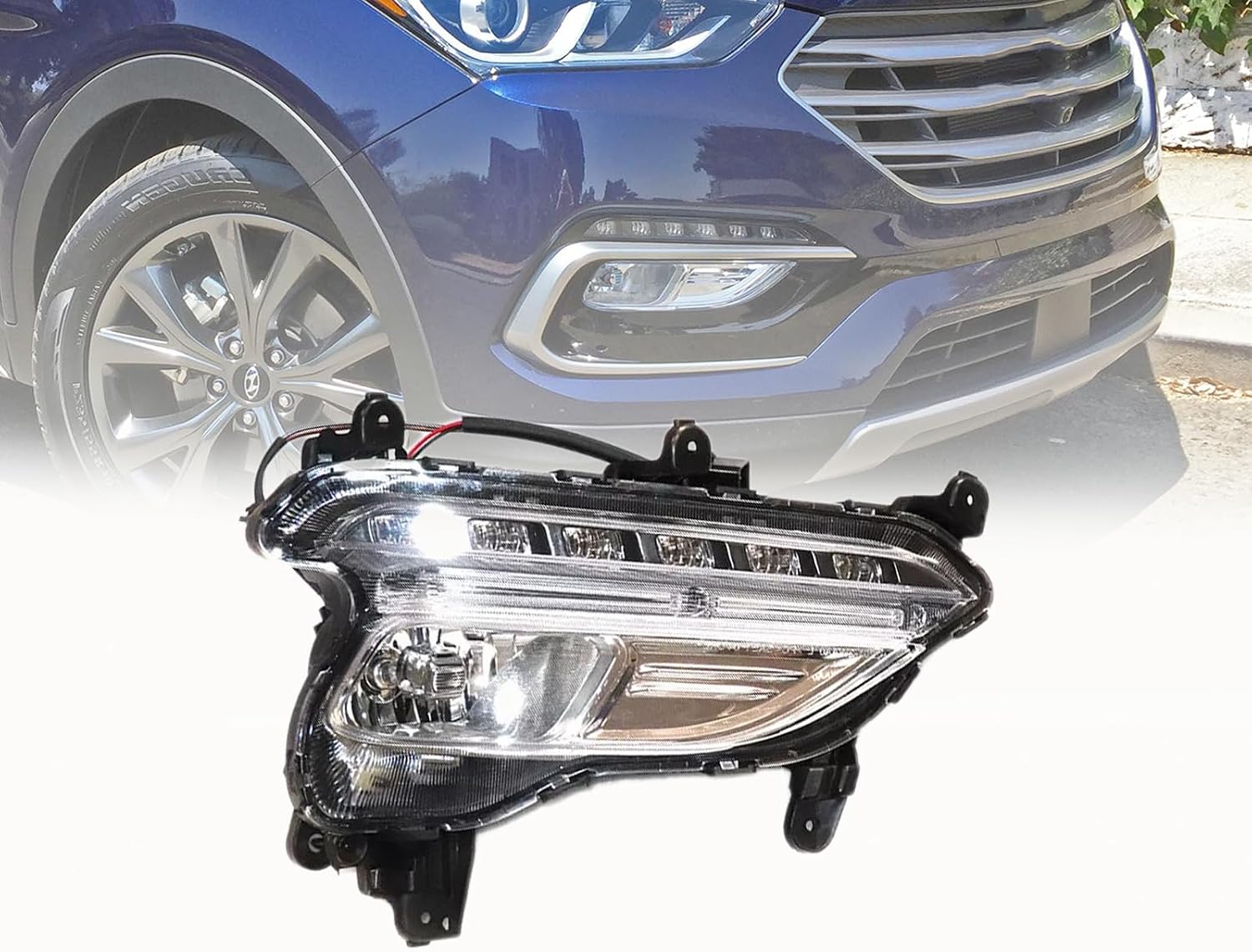 LED Fog Lights Front Fog Lamps w/DRL Fits for 2017-2018 Hyundai Santa Fe Sport # Replace Number HY2592164,HY2593164 (Right Passenger Side)