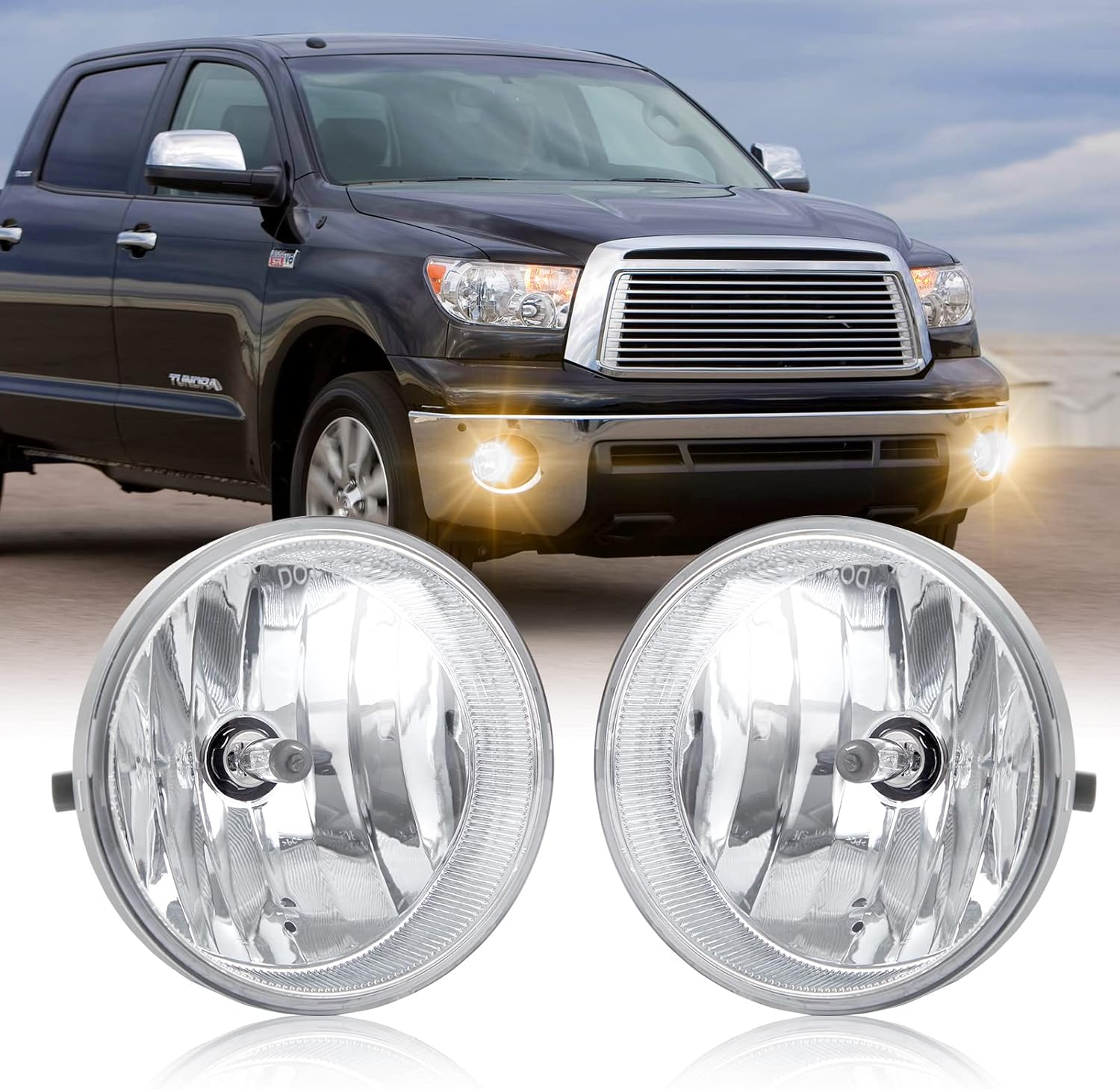 Fog Lights Assembly Replacement for 2005-2011 Toyota Tacoma/ 04-06 Toyota Solara/ 07-13 Toyota Tundra/ 08-16 Toyota Sequoia OEM Fog lights 2PCS H10 12V 42W Halogen Bulbs