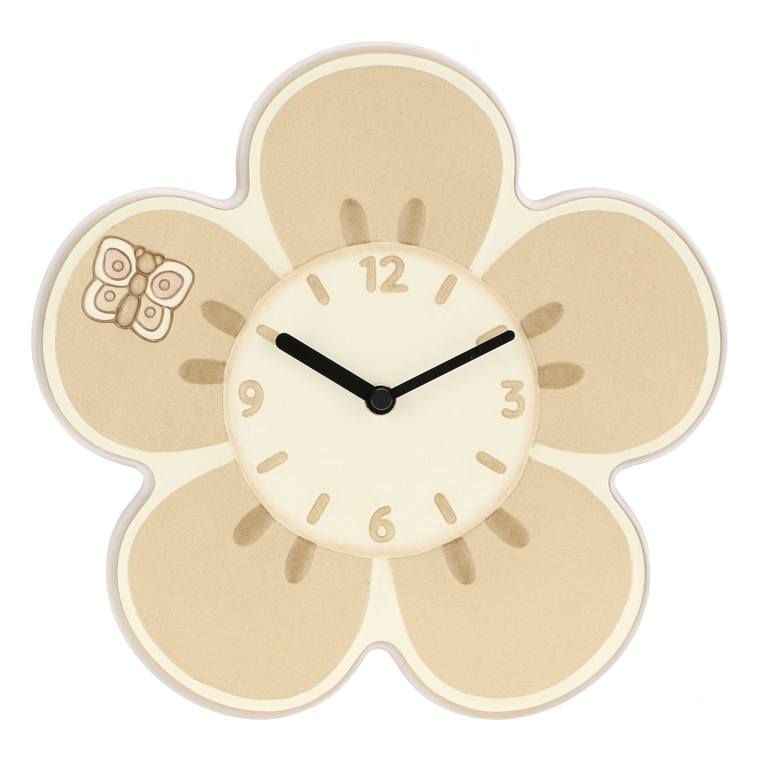 THUN, Orologio da Appendere con Fiore in Ceramica Decorata a Mano, Linea Iconic Elegance, Idea Regalo per la Casa, Ø 26 cm