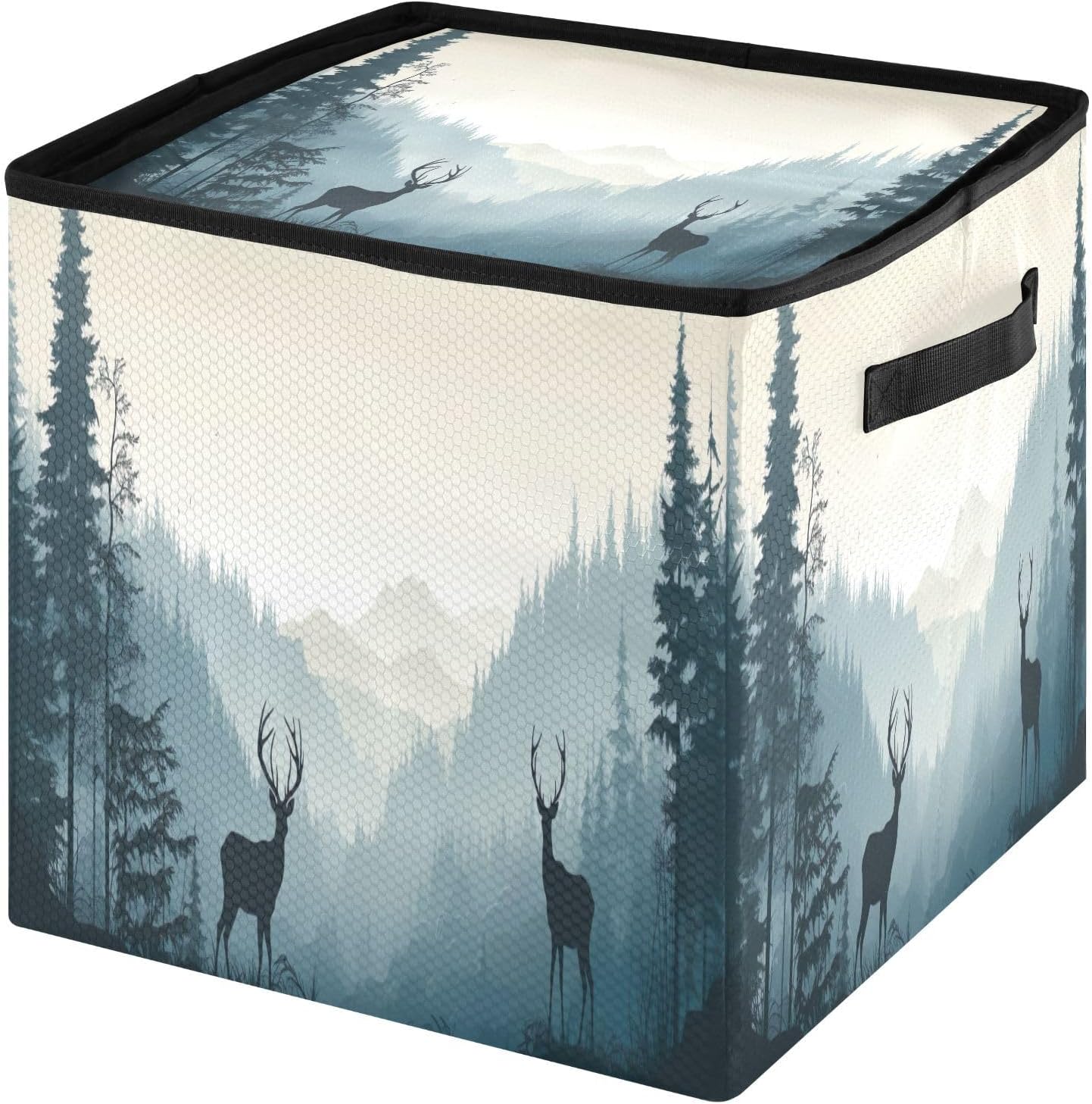 Deer Forest 13 Inch Christmas Ornament Storage Box with Lid - Holiday Decor Storage Containers, Stores 64 Ornaments, 3 Inch Cube Compartments