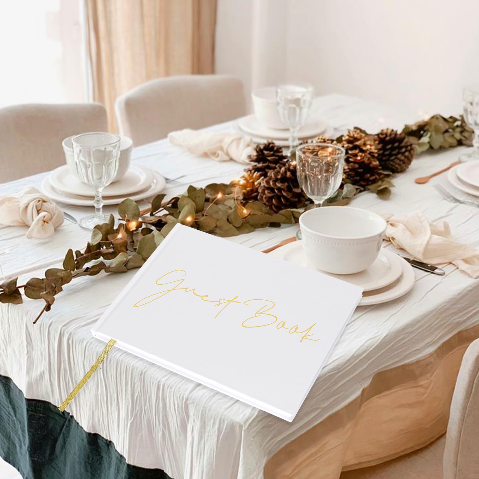 Libro Degli Ospiti Per Matrimonio, 60 Pagine In Carta Di Qualità, Bianco Con Dettagli Dorati, Per Eventi E Anniversari