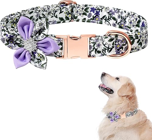Miniatura 7 de TDTOK Collar de perro para perros pequeños, medianos y grandes, lindo collar de perro con hebilla de metal desmontable de seguridad de flores con