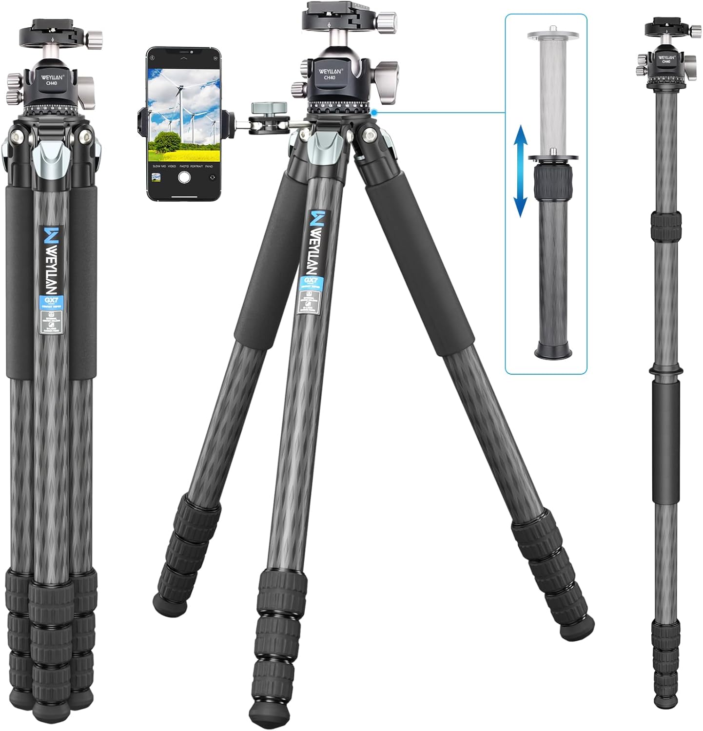 Carbon Fiber Heavy Duty Tripod WEYLLAN 81'' Professional Tripods for Camera, 10-Layer Carbon Fibre Tube, 32.5mm Leg with Low Profile Tripod Ball Head for Canon Nikon Sony, DSLR SLR Digital Camcorder