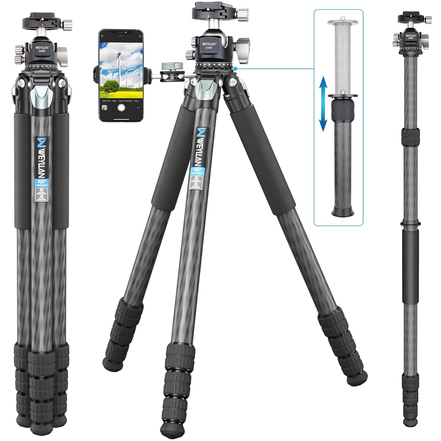 Carbon Fiber Heavy Duty Tripod WEYLLAN 81 Professional Tripods for Camera 10-Layer Carbon Fibre Tube 32 5mm Leg