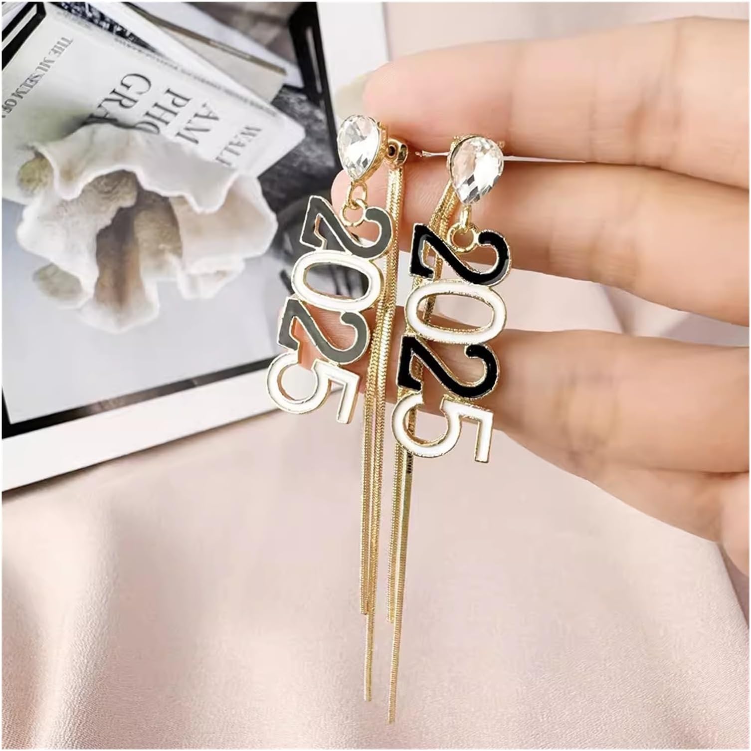 Digital Tassel White Earrings 2025 Element Tassel Earrings Noble Fashion Earrings 925 Silver Digital Tassel Earrings White Tassel Earrings Fashion Digital Earrings 2025 Haoshi Earrings