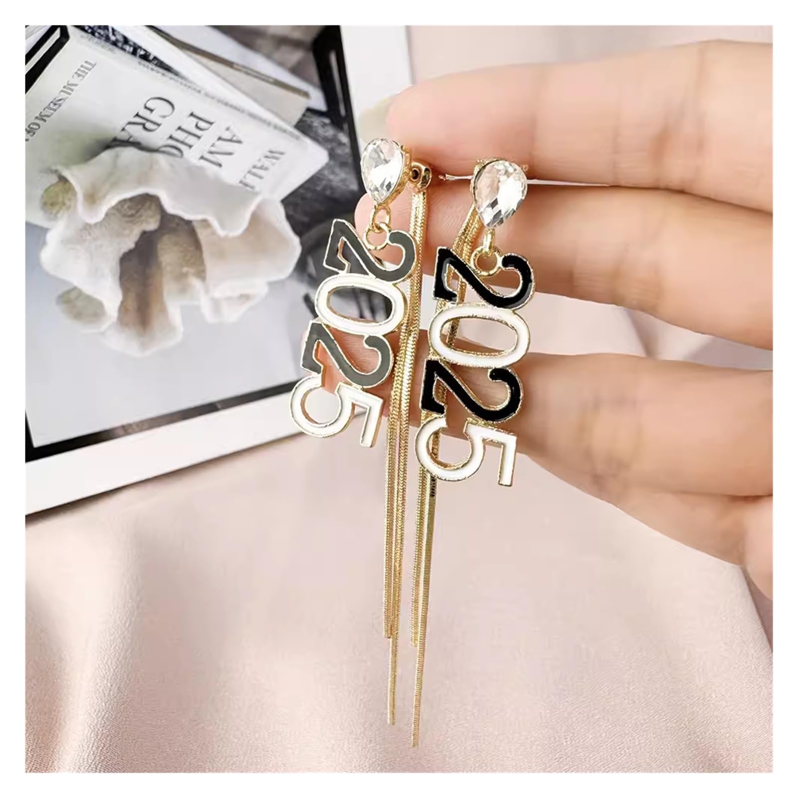 Digital Tassel White Earrings 2025 Element Tassel Earrings Noble Fashion Earrings 925 Silver Digital Tassel Earrings White Tassel Earrings Fashion Digital Earrings 2025 Haoshi Earrings
