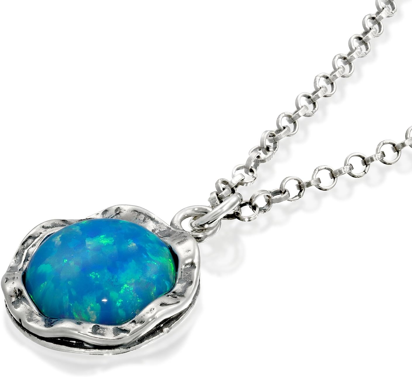Stera Jewelry Sterling Silver Necklace & 10mm Shimmering Created Blue or White Opal Round Pendant