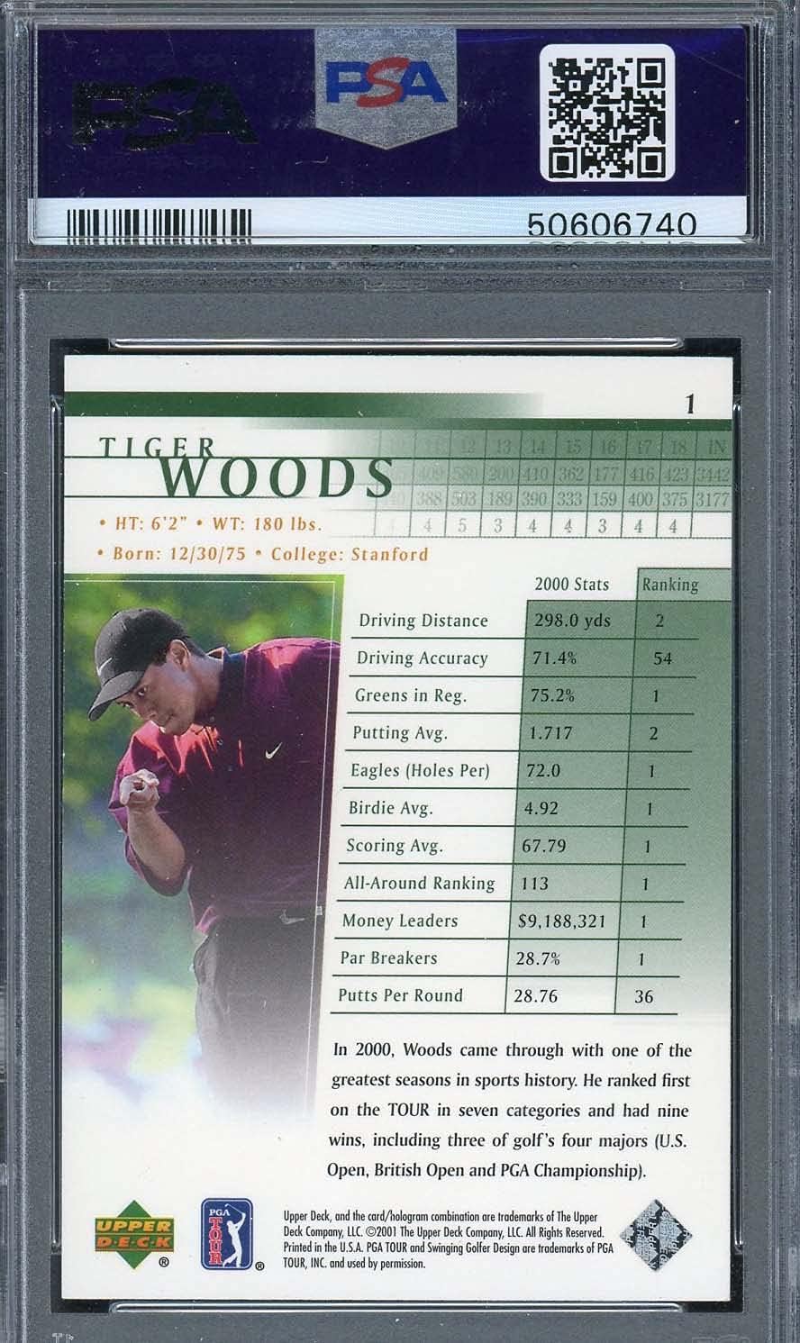 Tiger Woods 2001 Upper Deck Golf Rookie Card RC #1 Graded PSA 8 : Collectibles & Fine Art