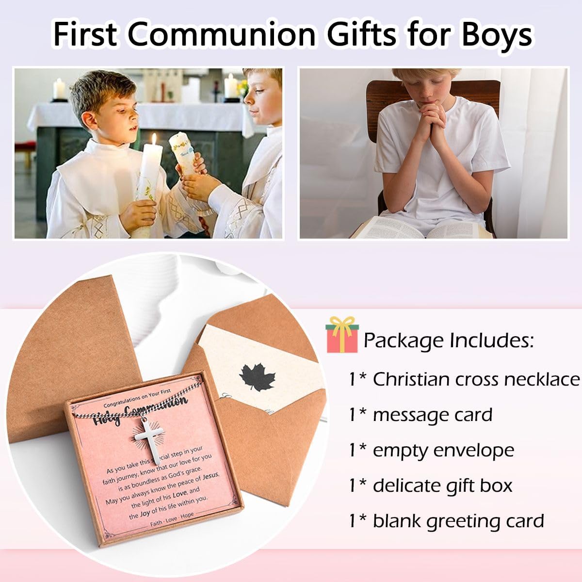 Leyung Baptism Confirmation First Holy Communion Christening Gifts for Boys, Stainless Steel Cross Necklace Gifts for Teen Boys Son Grandson Nephew Godson