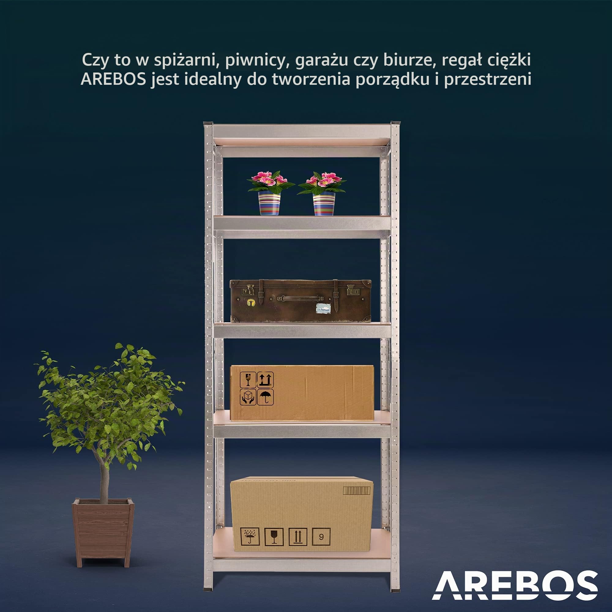 Arebos Regał wtykowy do dużych obciążeń, regał do piwnicy/metalowy/75 x 30 x 180 cm/nośność 350 kg/łatwy montaż dzięki systemowi wtykowemu i bez śrub