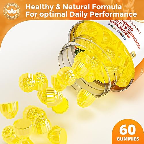 Miniatura 5 de Gomitas de glicinato de magnesio y L-treonato Complejo de magnesio de alta absorción, apoya la salud muscular y nerviosa, relajación, sueño, fuerza