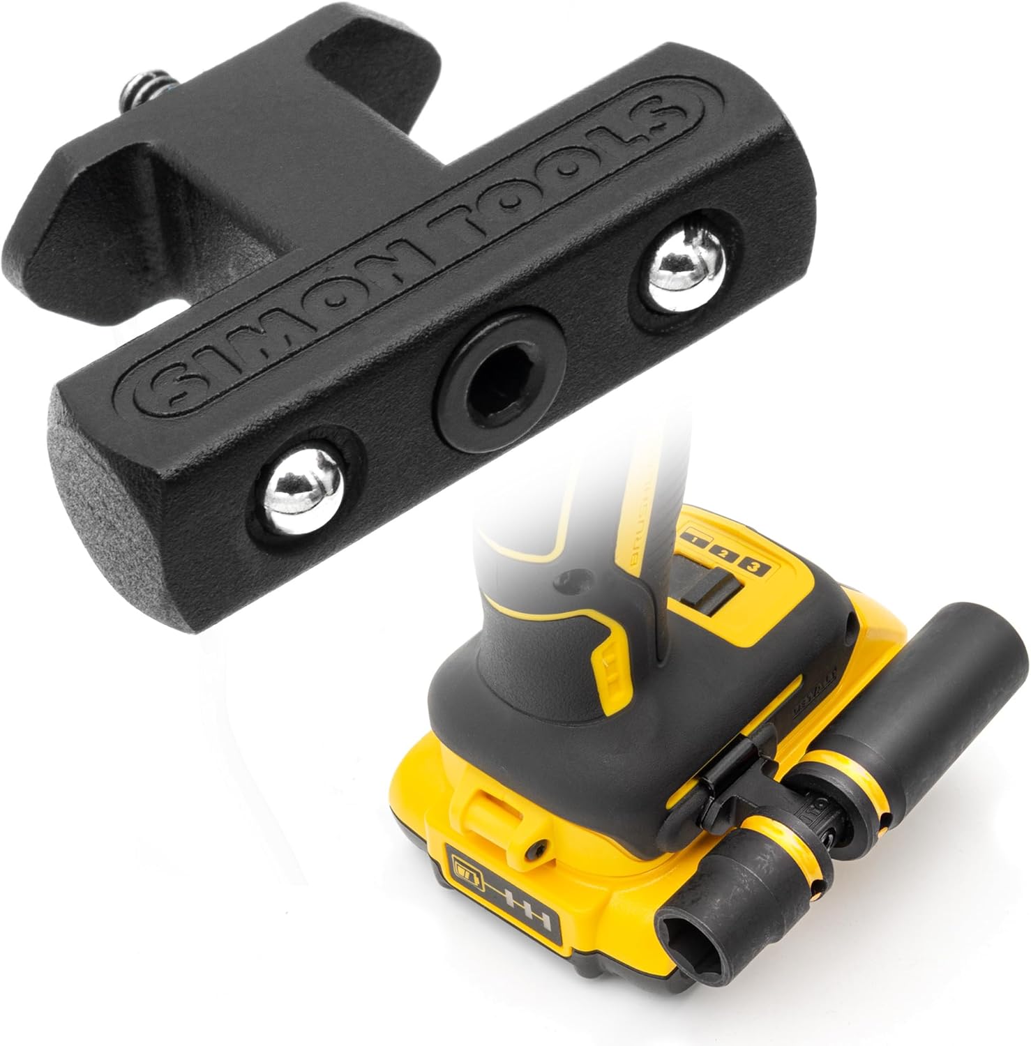 Simon Tools Socket Holder for Milwaukee & Dewalt Impact Wrenches | Choose 1/2" or 3/8" Size | Holds Two Sockets | Lightweight Aluminum, Low Profile | Mounts Using Belt Clip Screw Point