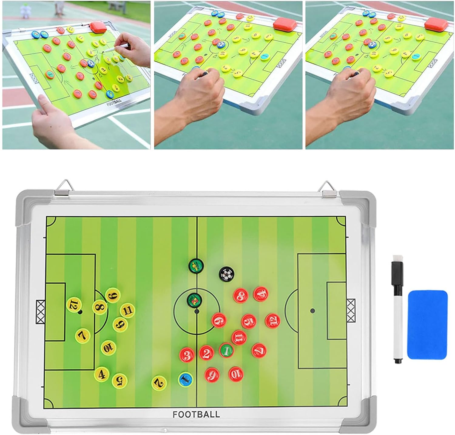Aluminium Alloy Magnetic Football Board Soccer Hanging Game Plate Durable Dry Erase Soccer Field Layout with Full Court Half Field Sets for Players