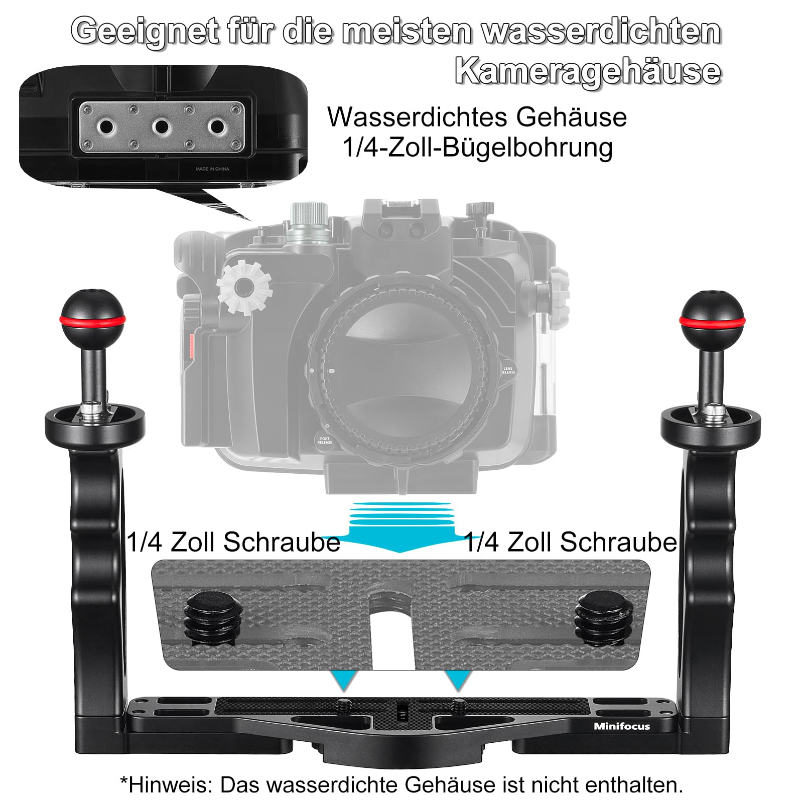 Unterwasser-Kamera Handle Tray Bracket, Dual Handle ausziehbare Aluminiumlegierung Video-Stabilisator-Halter mit 2 1-Zoll-Kugelklemme Mount für Unterwasser-Kamera tauchen Gehäuse