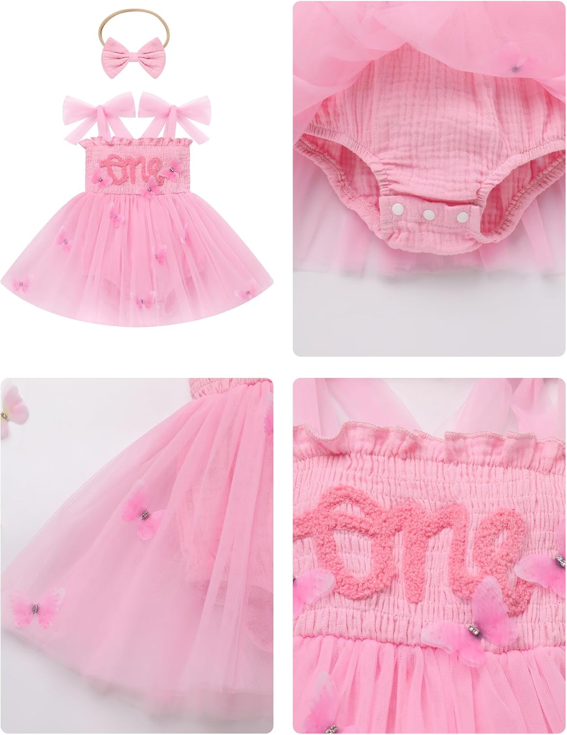 IBTOM CASTLE Baby Girl 1st Birthday Outfit Butterfly Tulle Tutu Romper Dress + Headband One Year Old Clothes for Cake Smash - Image 5