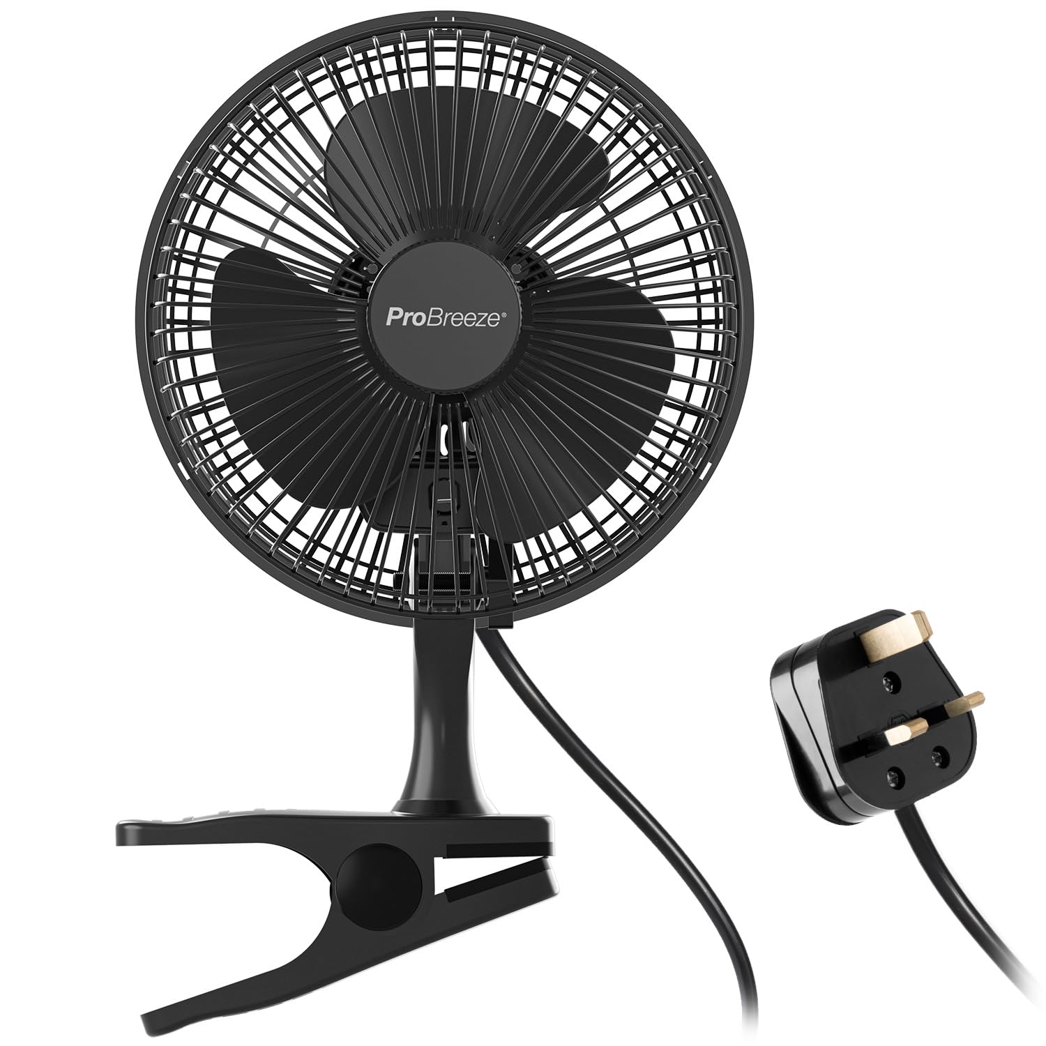 Pro Breeze 6 Inch Clip on Fan with 2 Speeds, Mains Powered, 360° Rotation, Silent with Strong Airflow, Energy Efficient - Mini Plug in, Ideal for Bed, Cot & Desk top