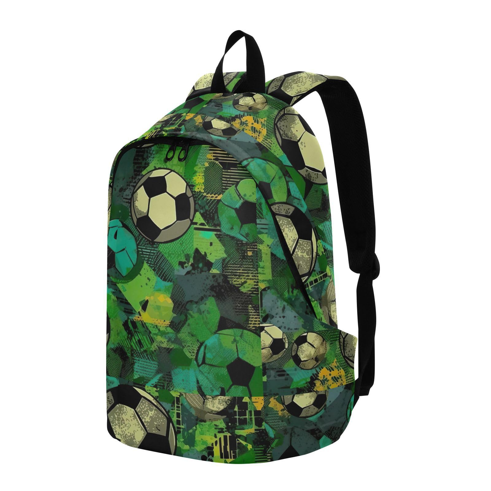 MCHIVER Travel Backpack Soccers Ball Green Casual Daypack Backpacks Lightweight Carry on Bag Water Resistant Work Bag for Women and Men