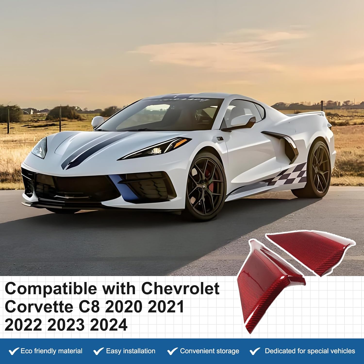 Car Dashboard Panel Cover Trim Compatible with Chevrolet Corvette C8 2020-2025 Real Carbon Fiber 2PCS,Dash Board Speedometer Side Cover,Side Instrument Hood Panel Trim (Red Carbon)