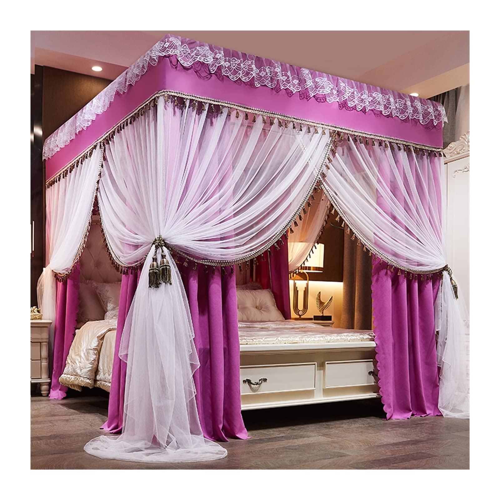 Moustiquaire à baldaquin de lit 180x220cm rideau princesse avec 4 poteaux de luxe