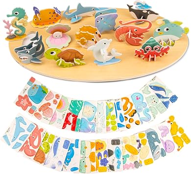 3D Puzzles for Teen, 25 PCS Educational Cartoon 3D Puzzle Kit, Engaging 3-D Puzzles Set for Teenagers Constructible, Ideal Fun Art Crafts Birthday for Adolescents, Ocean Themed