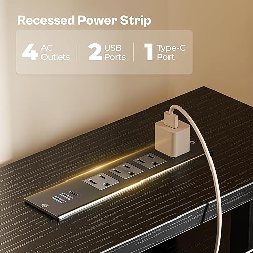 Miniatura 6 de Huuger - Escritorio para computadora de 55 pulgadas con 4 cajones, escritorio para juegos con luces LED y tomas de corriente, escritorio para