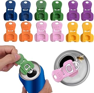 12PCS Easy Tab Opener Drink Protector, Soda Can Tab Opener Complete Pop Can Covers Lids Sealer Reusable Beverage Barricade for Soda Beer Coke Aluminum Drink Keep Bugs Bees Dust Out Tab Buddy Colorful