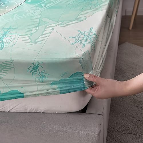 Miniatura 6 de CVHOUSE Juego de sábanas bajeras de tortuga marina, tamaño individual, juego de ropa de cama de tortuga para niños y niñas, 1 sábana encimera y 1