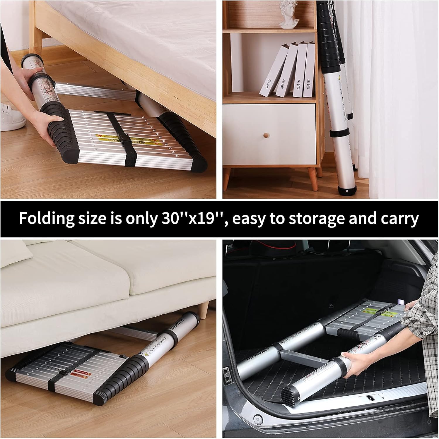 STEPTECH Telescoping Ladder 9.5 ft Aluminum Telescopic Extension Ladder Anti-Pinch Collapsible Folding Ladders for Home Loft RV Ladder 330 lbs Capacity - - 