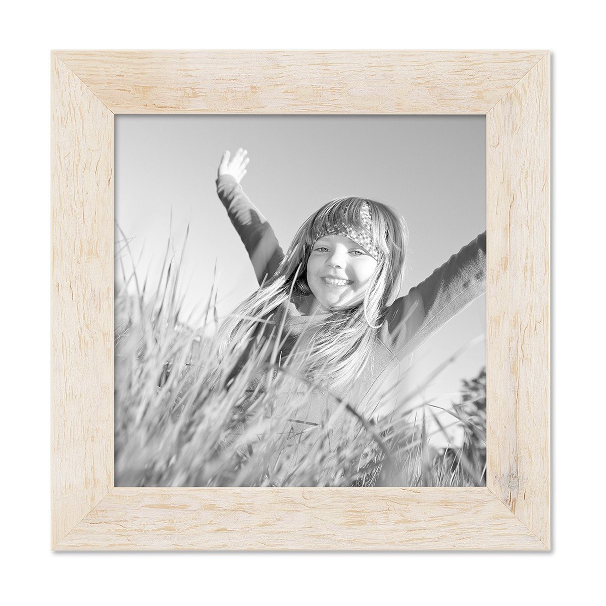 PHOTOLINI Bilderrahmen 20x20 cm Holz Weiß, quadratisch, Echtholz-Rahmen rustikal, Strandhaus, Made in Germany, Echtglas, zum Aufhängen, extra Zubehör - Treibholzlook mit einem Hauch Küstenflair