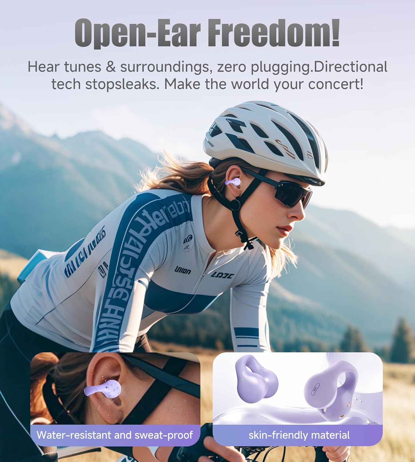 King Lucky i21 Open Ear Clip On Earbuds Wireless Bluetooth Ear Clip Headphones with Mic,Noise Cancelling, Waterproof IPX4,for Small Ears,Perfect for Running,Sports,Glasses Wearers (Purple) - Image 5