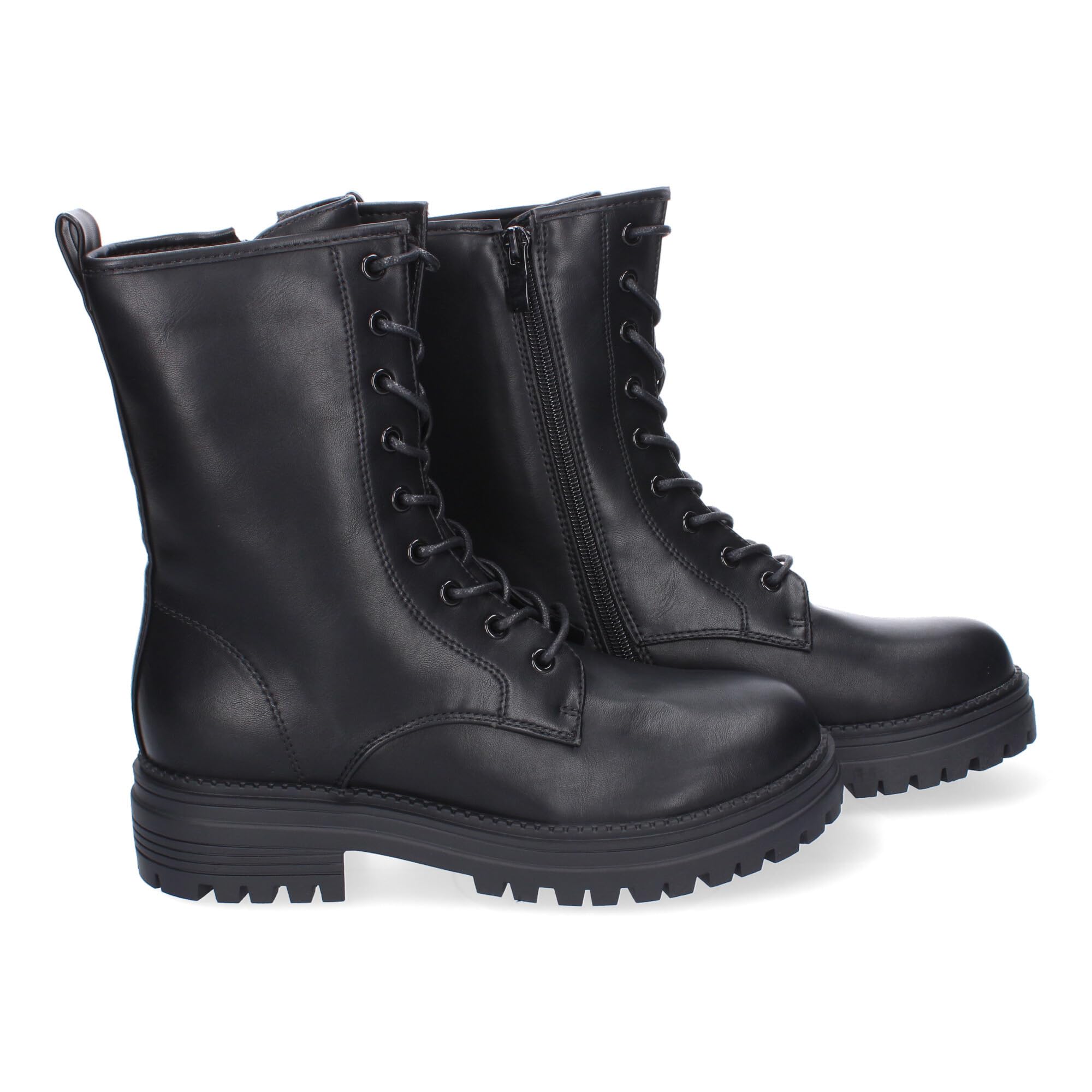 Botas Mujer Militar Cordones Suela Dentada Cremallera Lateral