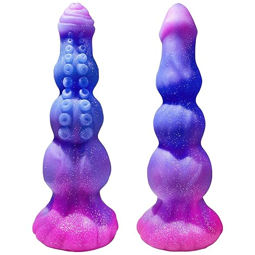 9.5” Huge Monster Horse Dildo Big Fantasy Dragon Dildos with 3 Dog Knots, Thick Giant Girthy G-Spot Dildo with Large Suction Cup, Knotted Animal Luminous Adult Sex Toys for Women Men (Sky) - Sky