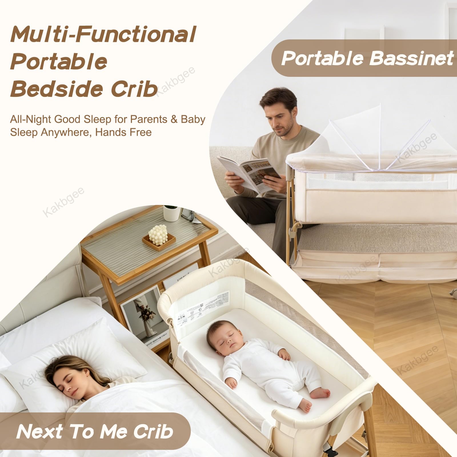 Cuna Colecho, Minicuna Plegable, Moisés con Colchón Lavable, Mosquitera, Bolsa – Cuna De Viaje para Recién Nacidos 0-6 Meses, hasta 9 Kg, Imitación Madera, Caqui