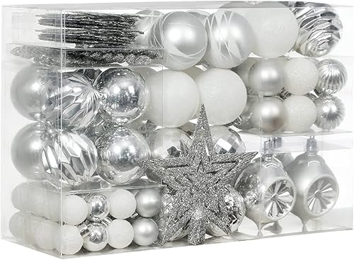 XmasExp - 100 piezas de adornos de bolas de Navidad surtidos, juego de bolas de Navidad inastillables con paquete de regalo de mano reutilizable