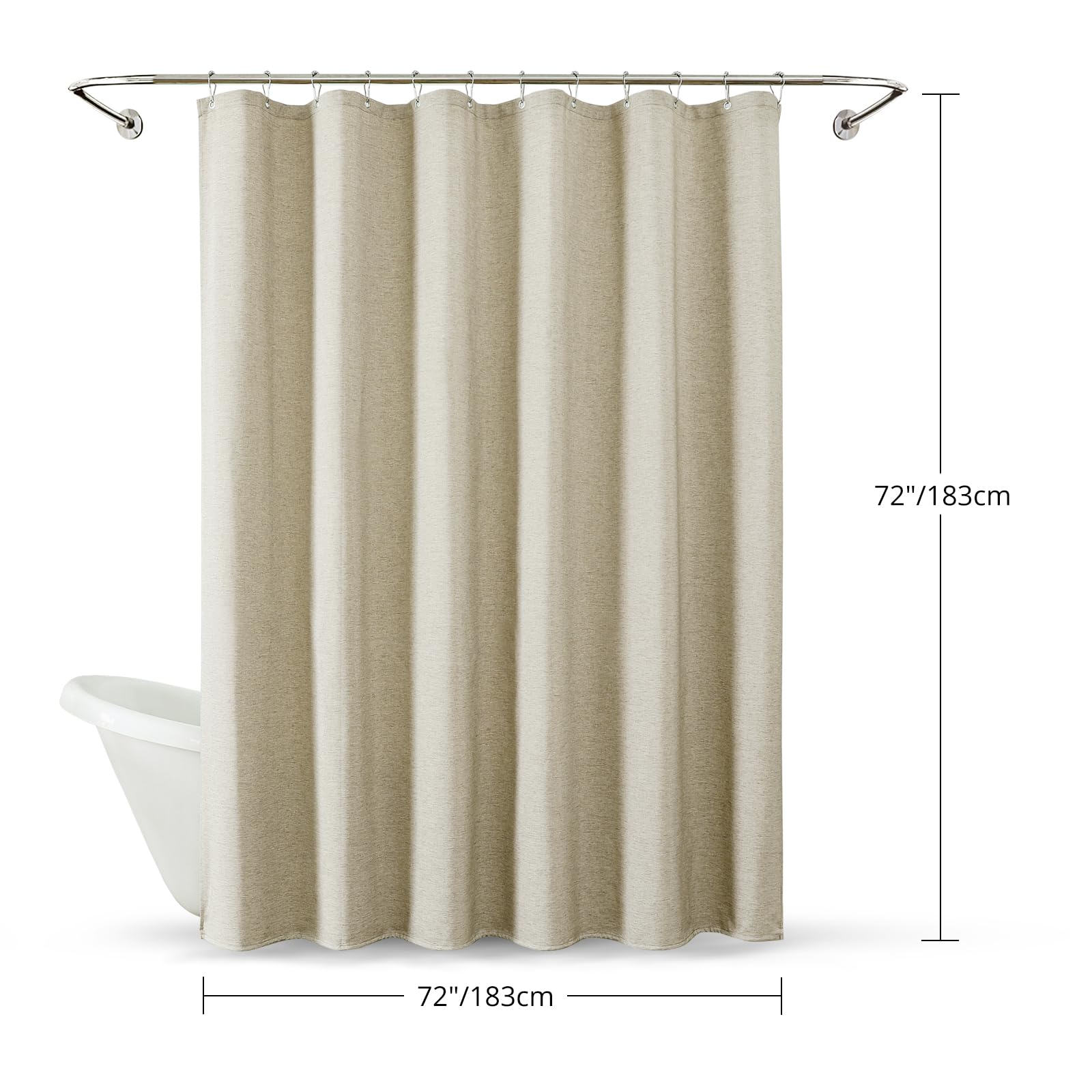 FY&XZH Tenda da doccia in lino, set di tende da doccia in tessuto con ganci in acciaio inossidabile, 230 g/m², tenda da bagno pesata di lusso per hotel, tenda da doccia in tessuto impermeabile e