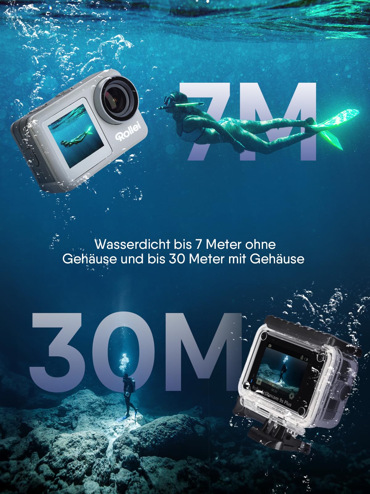 Rollei Action-Cam 9s Plus 4K 60fps Unterwasserkamera wasserdicht bis 10m Bildstabilisierung
