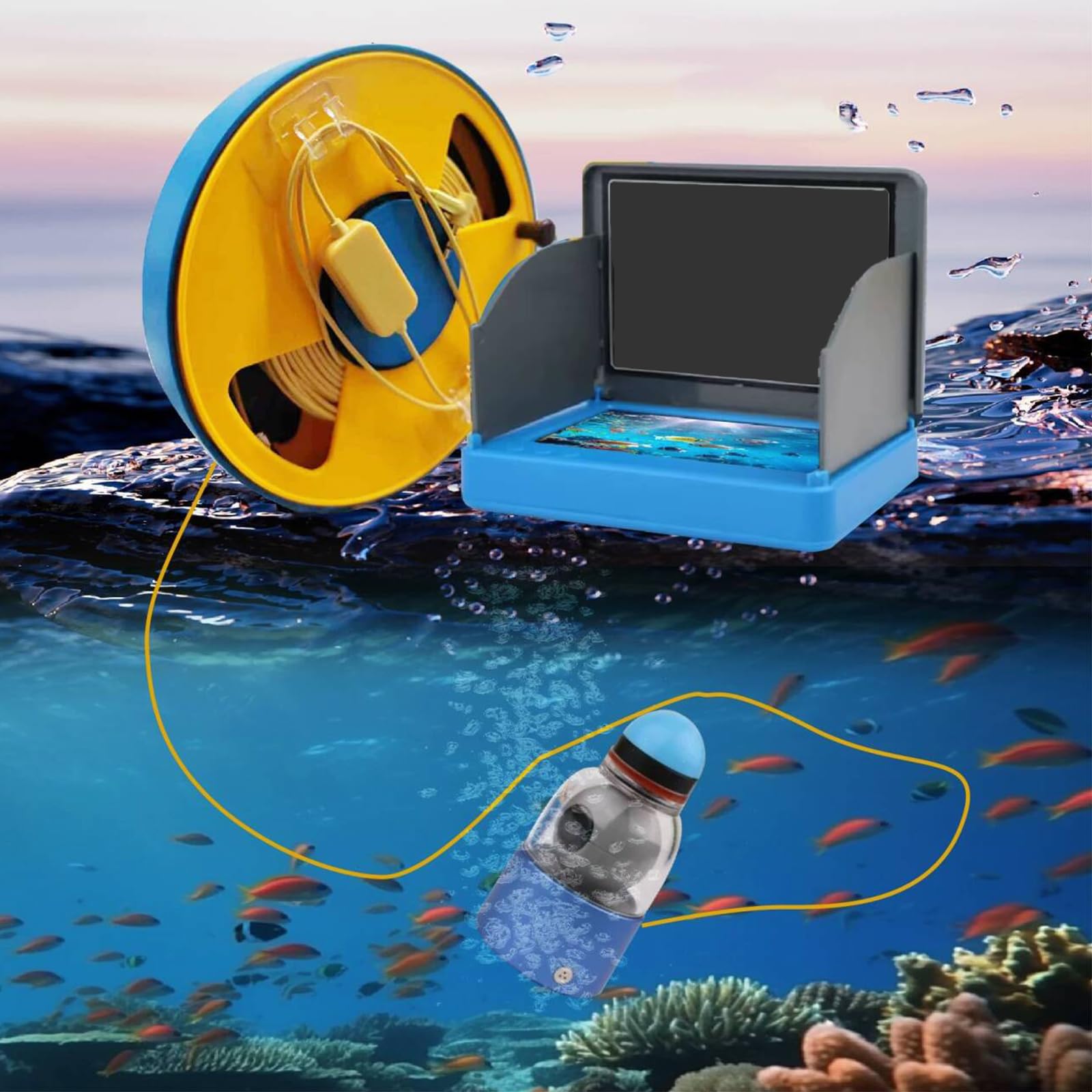 Cámara de pesca subacuática de 360° con monitor portátil de 5 pulgadas, rendimiento nocturno, cable Fishfinder 1000 TVL 30M