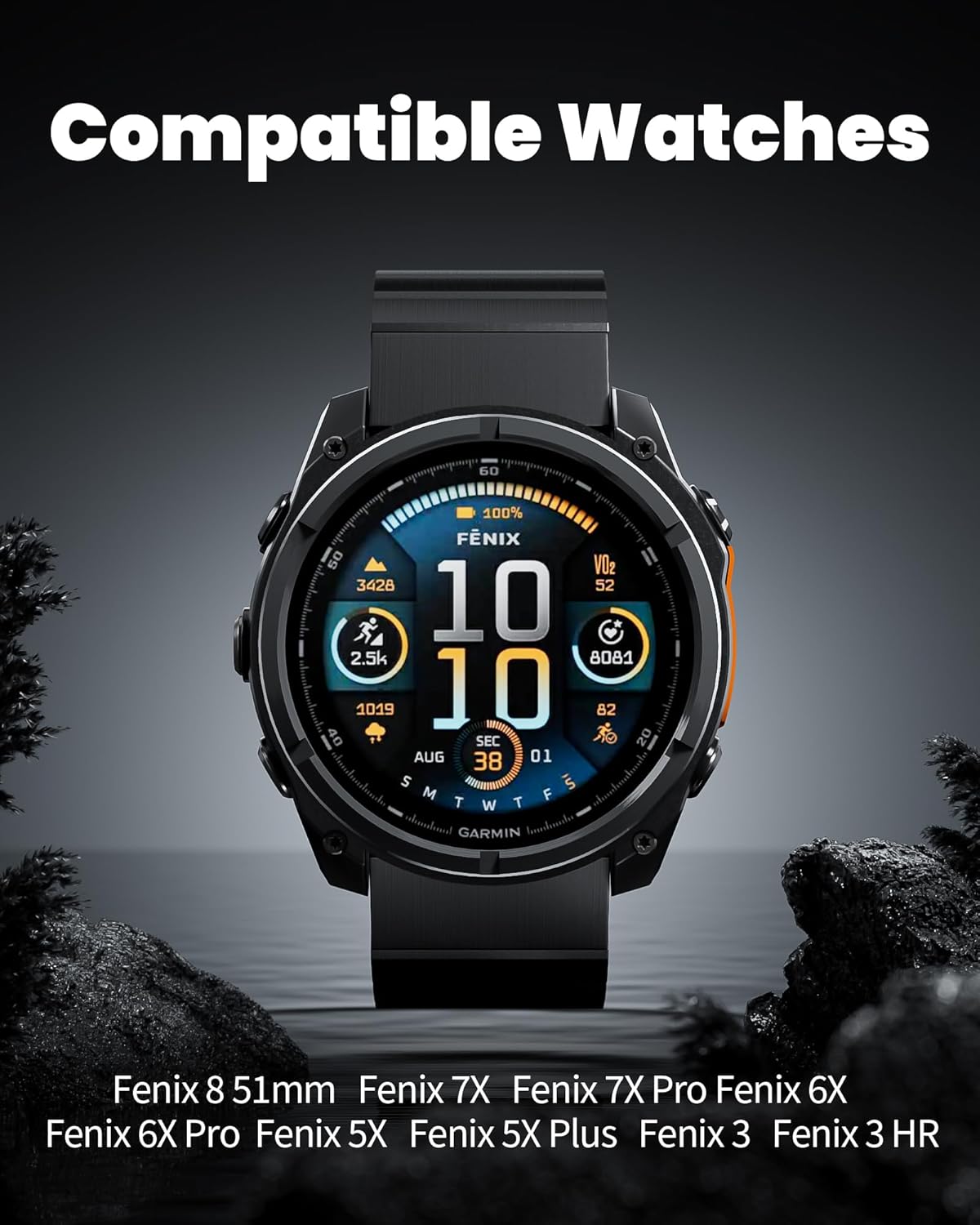 LULULOOK Titanium Band for Garmin Watch Fenix 8 51mm/7X/6X/5X Plus, 26mm Titanium Metal Repalcement Band for Garmin Watch Tactix/ quatix 8 51mm, epix Pro (Gen 2) 51mm, DLC Coating and Butterfly Clasp,Black