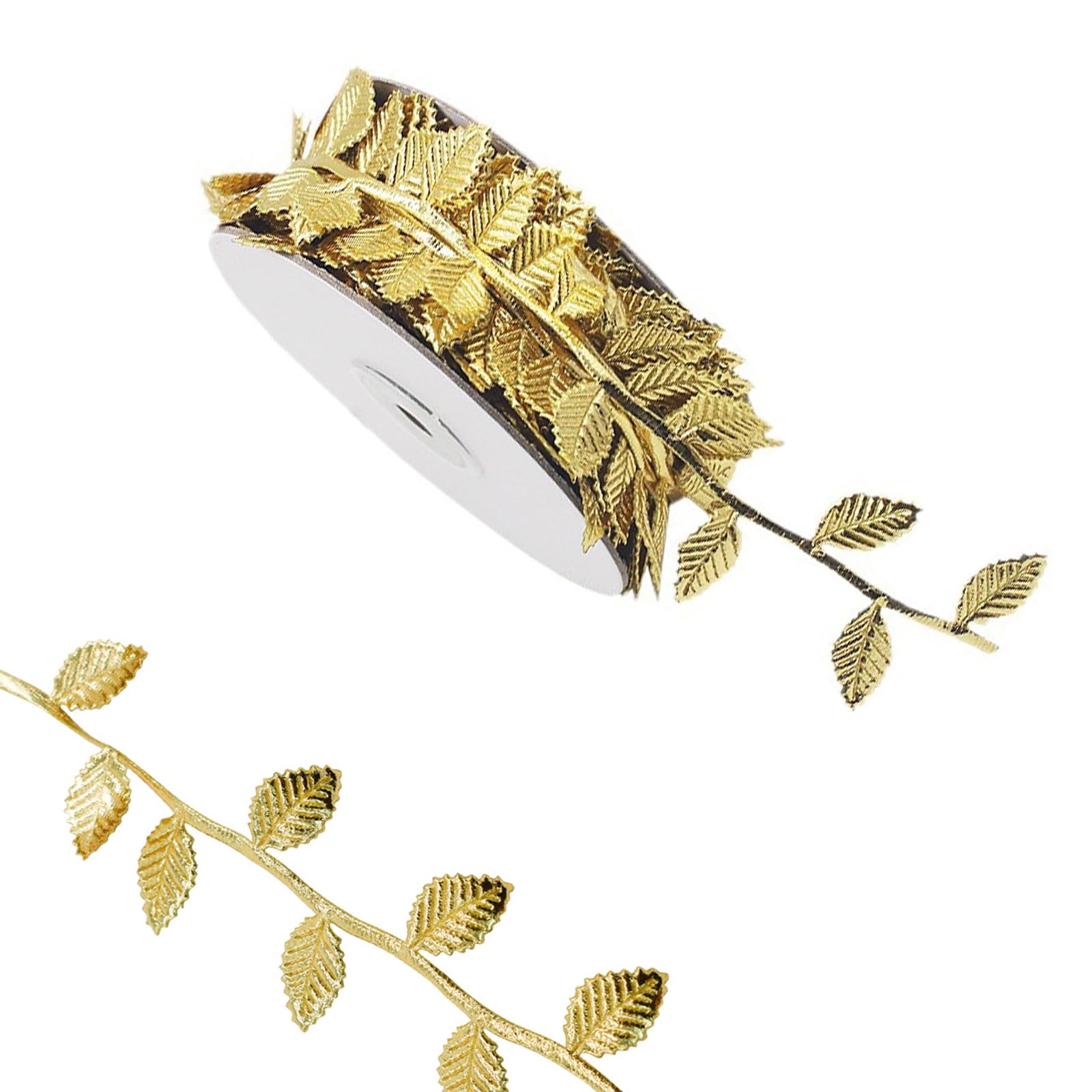 10M Gold Leaf Ribbon Trim for DIY Crafts, Wrapping, Weddings, Baby Showers, Party Decor, Wreaths, Garlands, Hair & Clothes, Home Décor