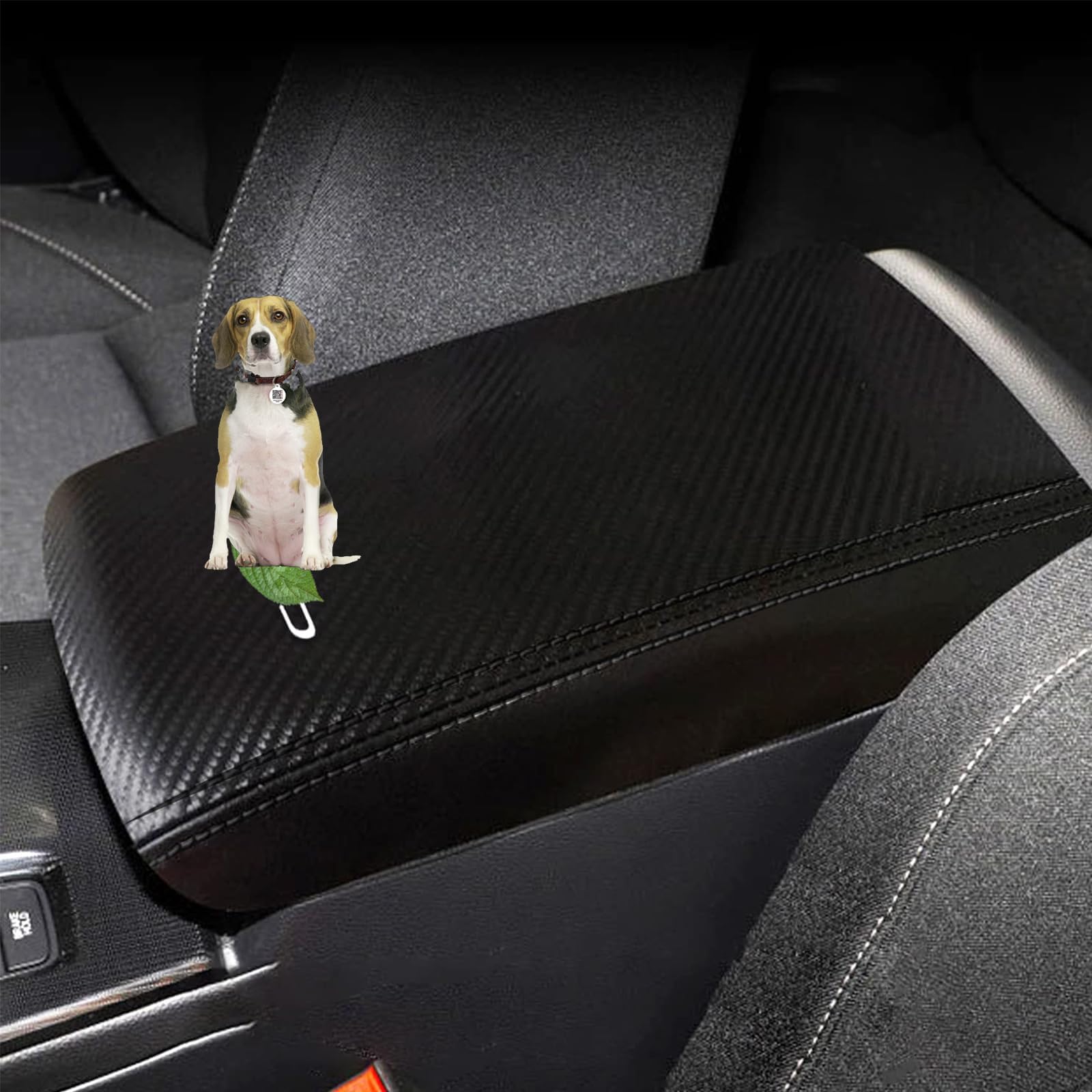 Horry Center Console Armrest Box Cover Panel Trim Waterproof Anti-Scratch Leather Protector Decoration Interior Accessories for Honda Civic 2022（Carbon Fiber Pattern）, Black + carbon