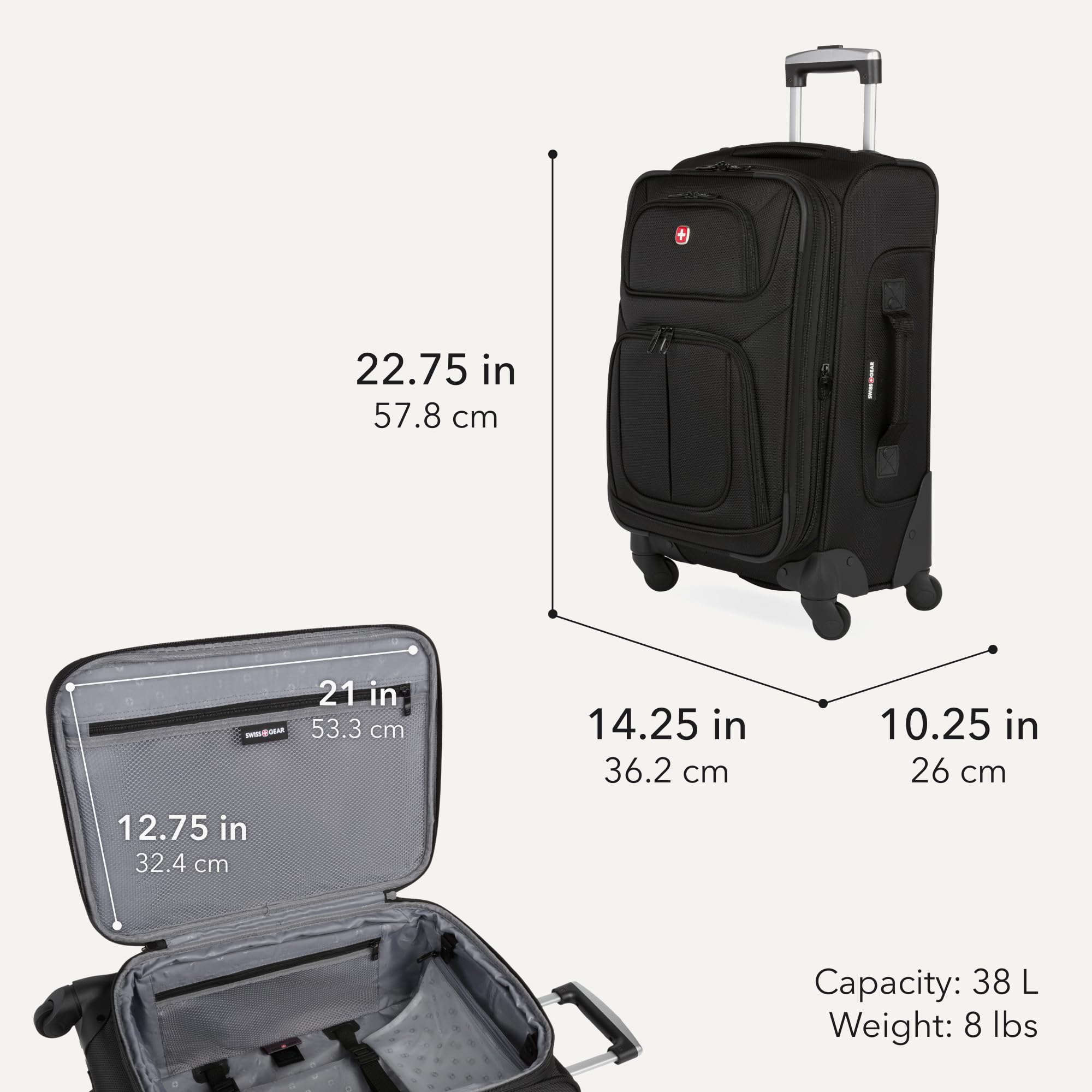 SWISSGEAR Sion 2-Piece Travel Set, Softside Expandable Carry-On Spinner Bundled with 1900 ScanSmart 17" Laptop Backpack with RFID Blocking & Tech Organization, Black view 3