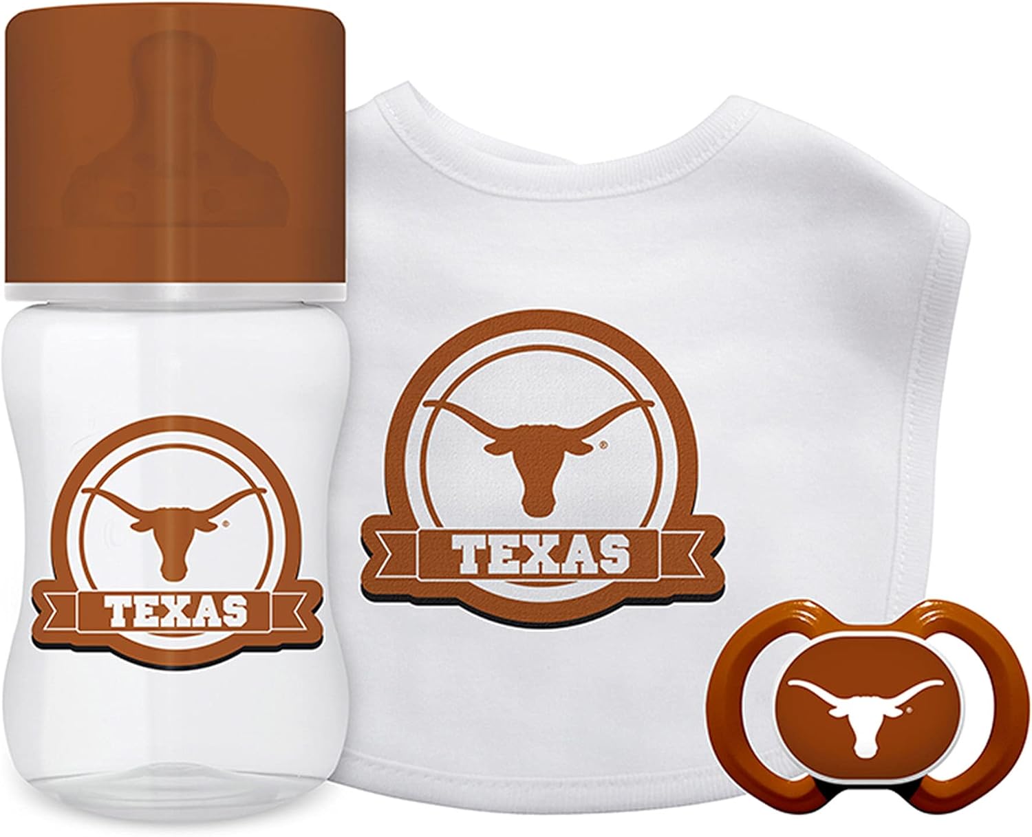 BabyFanatics Sports Themed 3 Piece Gift Set with Bib, Pacifier, & Bottle – Texas NCAA – for Boys & Girls Ages 6 Months & Up : Sports & Outdoors