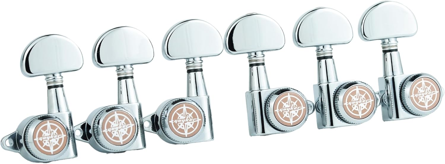 Guyker 6Pcs Guitar Locking Tuners (3L + 3R Handed) – 1:21 Lock String Tuning Key Pegs Machine Heads with Half-Circle Handle Replacement for LP SG Style Electric, Folk or Acoustic Guitars – Chrome